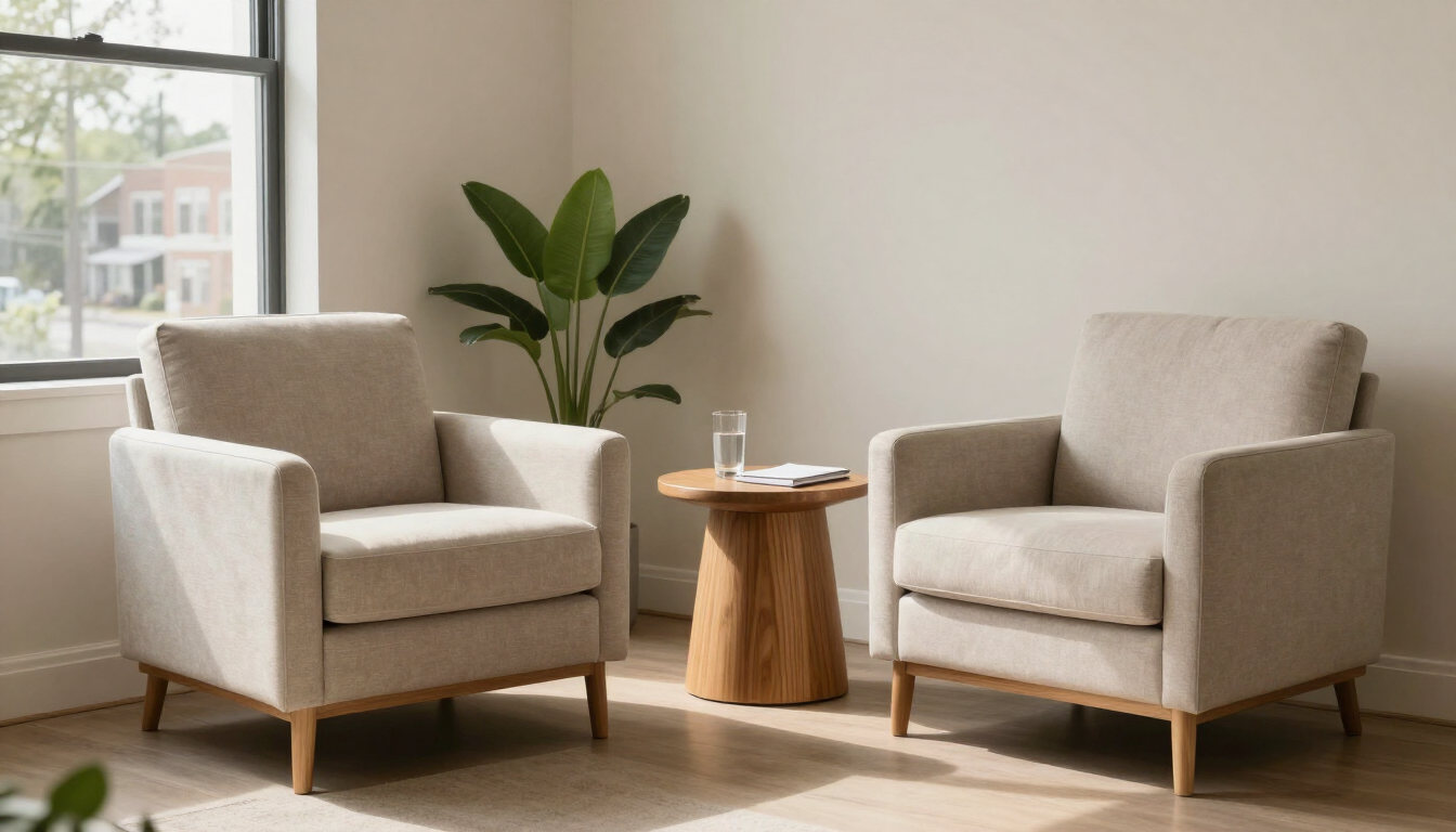 A calm, welcoming hypnotherapy consultation room in Atlanta