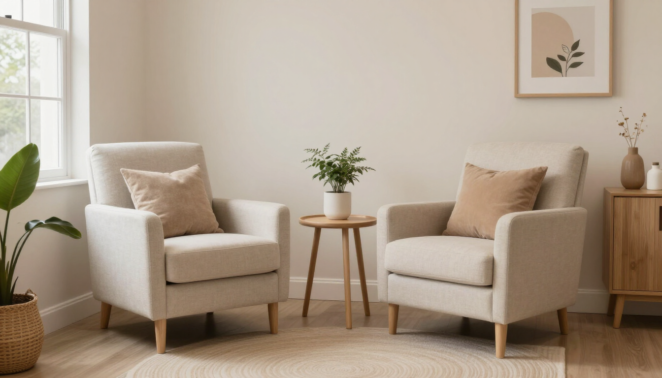 Relaxed consultation room prepared for hypnotherapy