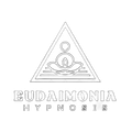 Eudaimonia Hypnosis logo with a seated figure inside a triangle, in gray line art