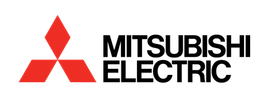 The logo for mitsubishi electric is red and black on a white background.