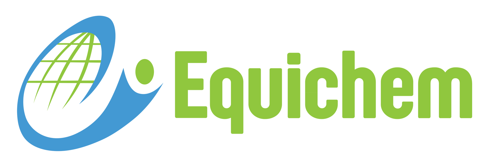 The logo for equichem is blue and green with a globe in the middle.