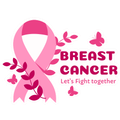 Pink breast cancer awareness ribbon with “BREAST CANCER” and “Let’s Fight together” text.