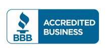 BBB Accredited Business badge in blue and white with the Better Business Bureau torch logo