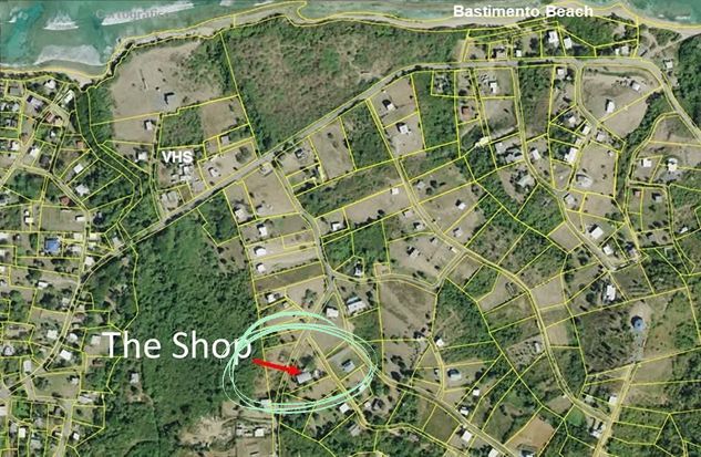 Map with mark of the shop | The Shop on Vieques, LLC