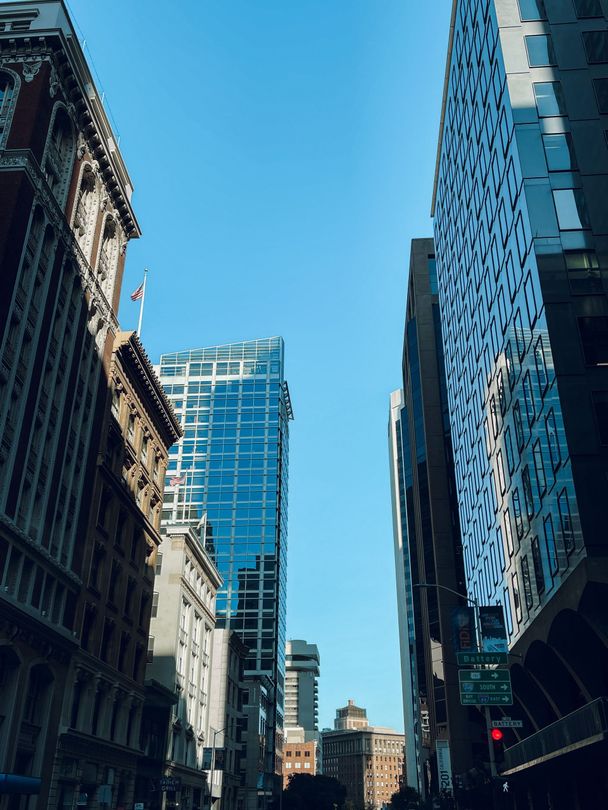 Office tower at dusk