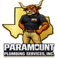 Bull mascot in black PPS shirt over Texas outline, with Paramount Plumbing Services, Inc. logo.