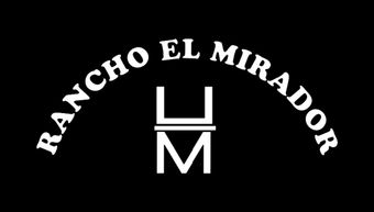 The logo for rancho el mirador is white on a black background.