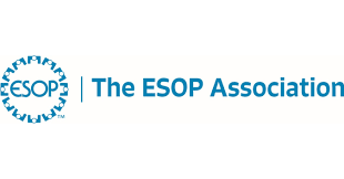 The logo for the esop association is blue and white.