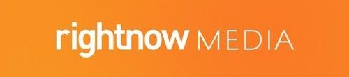 White and orange “rightnow MEDIA” logo on a light blue background