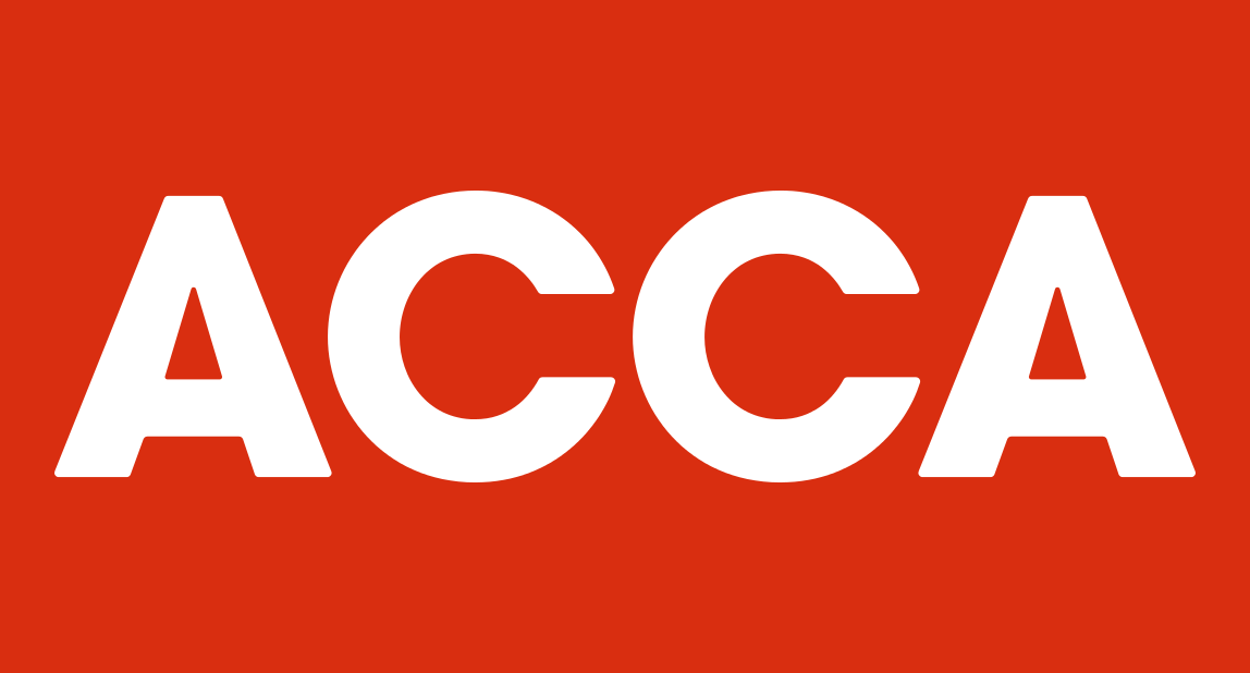 White “ACCA” text on a red background