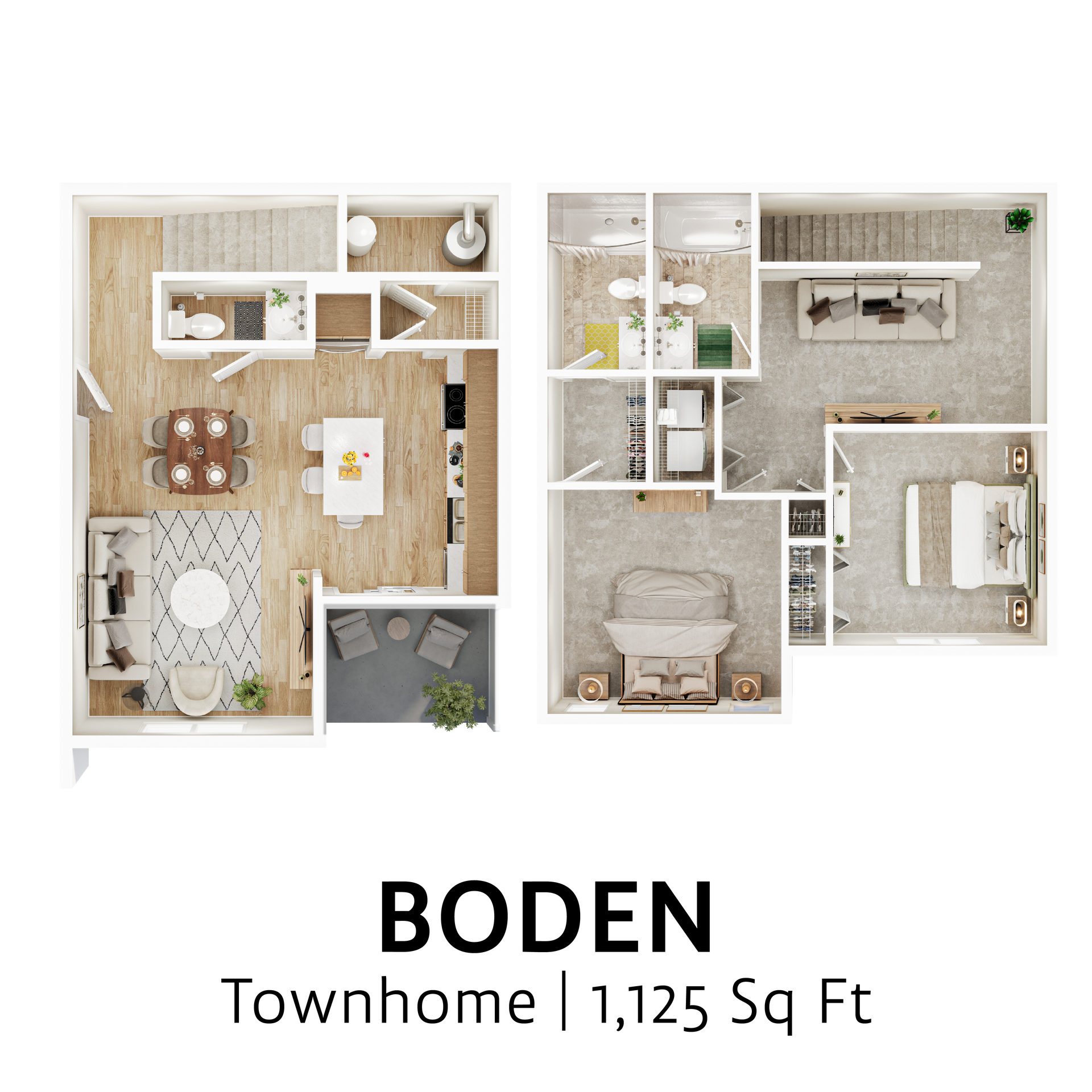 Boden floor plan with 1,125 square feet.