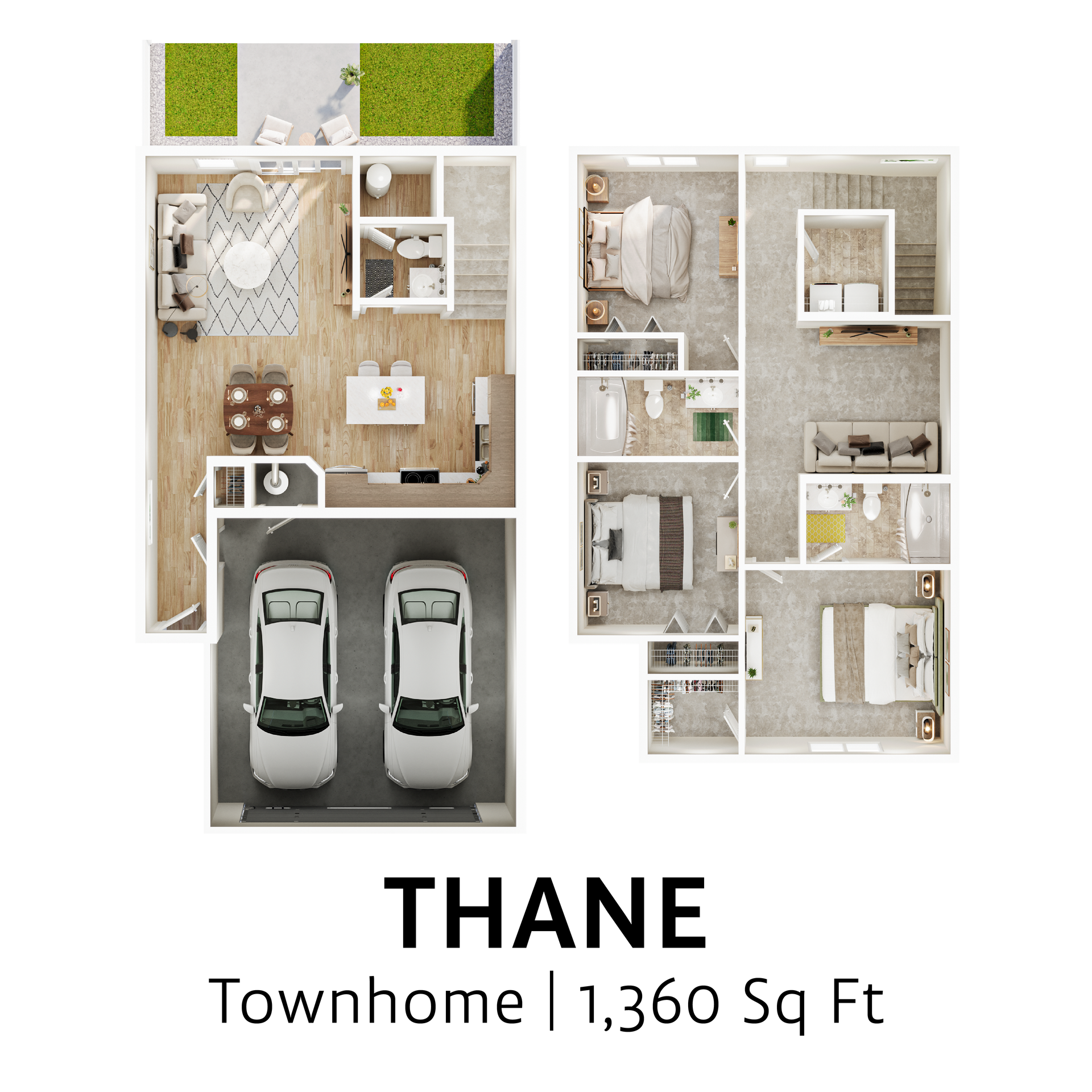 Thane floor plan with 1,360 square feet.