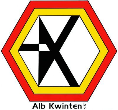 Een logo voor alb kwinten met een zwarte x in het midden