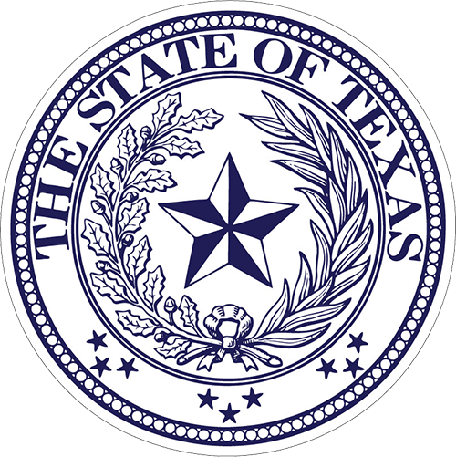 The seal of the state of Texas with a star and leaves