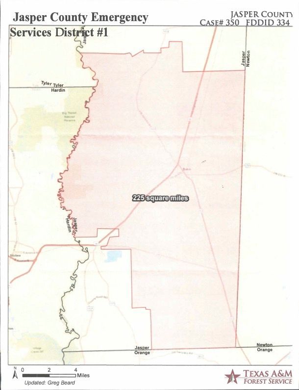 A map of jasper county emergency services district # 1 coverage area