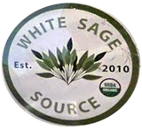 Round White Sage Source logo with green leaves, “Est. 2010,” and USDA Organic seal