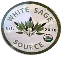 Round White Sage Source logo with green leaves, “Est. 2010,” and USDA Organic seal