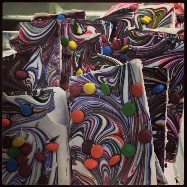 chocolate bark with m&ms