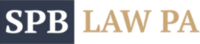 SPB LAW PA logo in white text on a dark blue background and tan text.