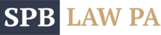 SPB LAW PA logo in white text on a dark blue background and tan text.