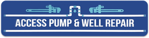 Blue sign reading “ACCESS PUMP & WELL REPAIR” with pipe and faucet icon