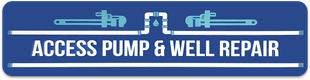 Blue sign reading “ACCESS PUMP & WELL REPAIR” with pipe and faucet icon