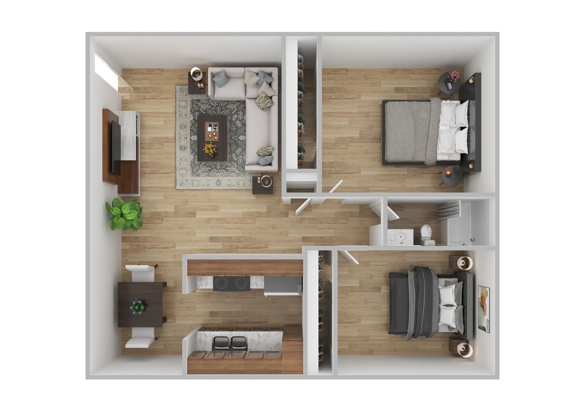 2 Bedroom 1 Bathroom Floor Plan