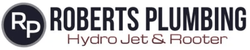 Logo for Roberts Plumbing. Black circle with white