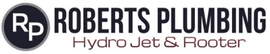 Logo for Roberts Plumbing. Black circle with white