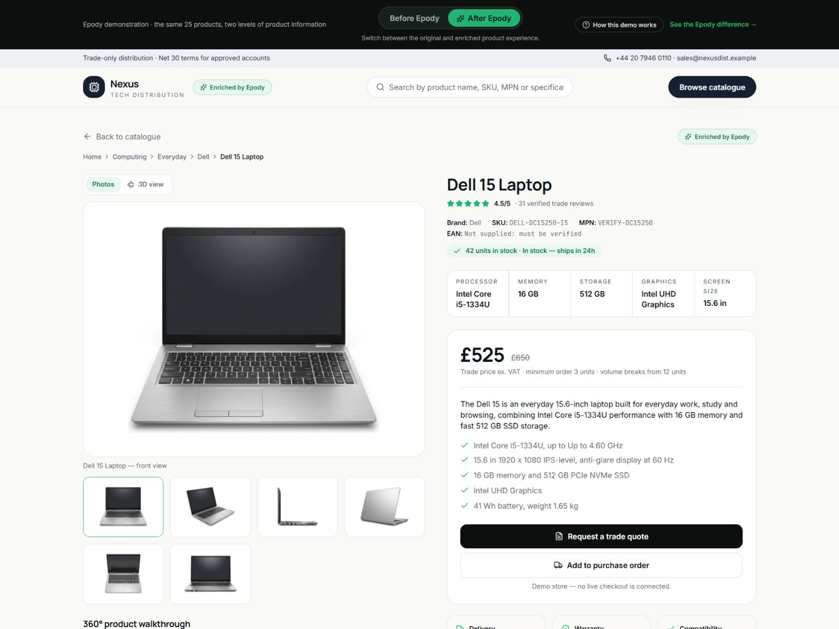 After Epody: enriched product page