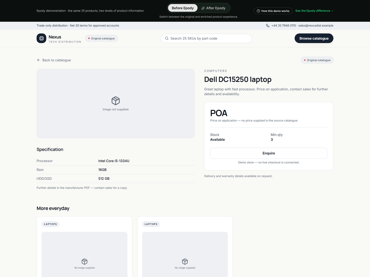 Before Epody: original product page