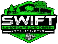 Swift Landscape and Design logo in green and black with phone number (774) 373-0799