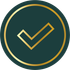 A green circle with a gold check mark inside of it.