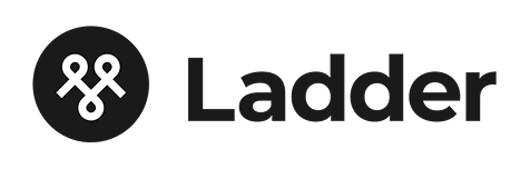 Ladder logo: White abstract design in a black circle to the left of the word