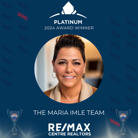 RE/MAX Platinum 2024 award winner graphic for The Maria Imle Team with portrait and logo