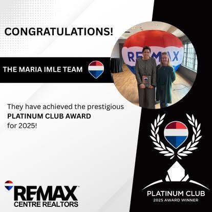RE/MAX congratulations graphic for The Maria Imle Team’s 2025 Platinum Club Award, with team photo and logos