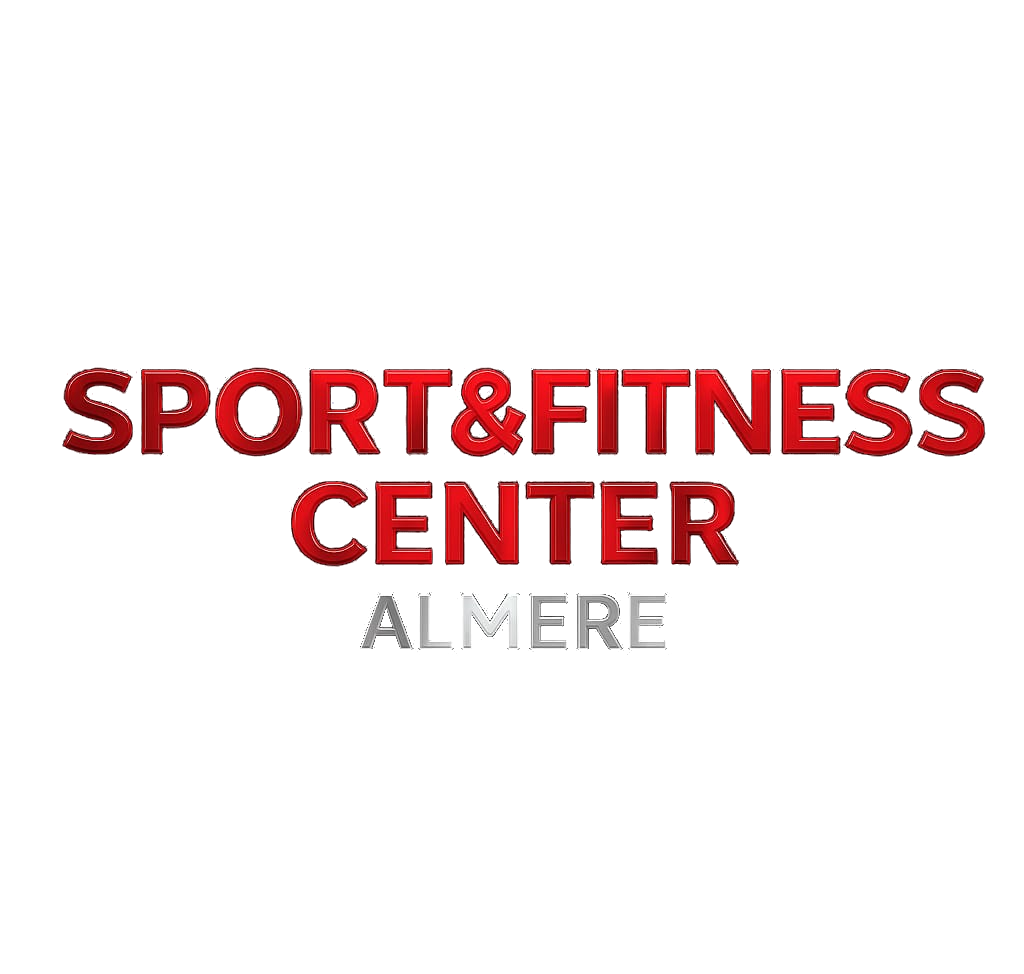 Logo van Sport & Fitness Center Almere met rode en grijze tekst