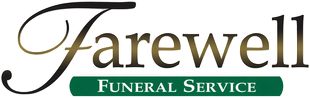 Farewell Funeral Service logo with elegant black script and green banner