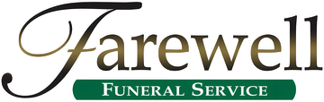 Farewell Funeral Service logo with elegant black script and green banner
