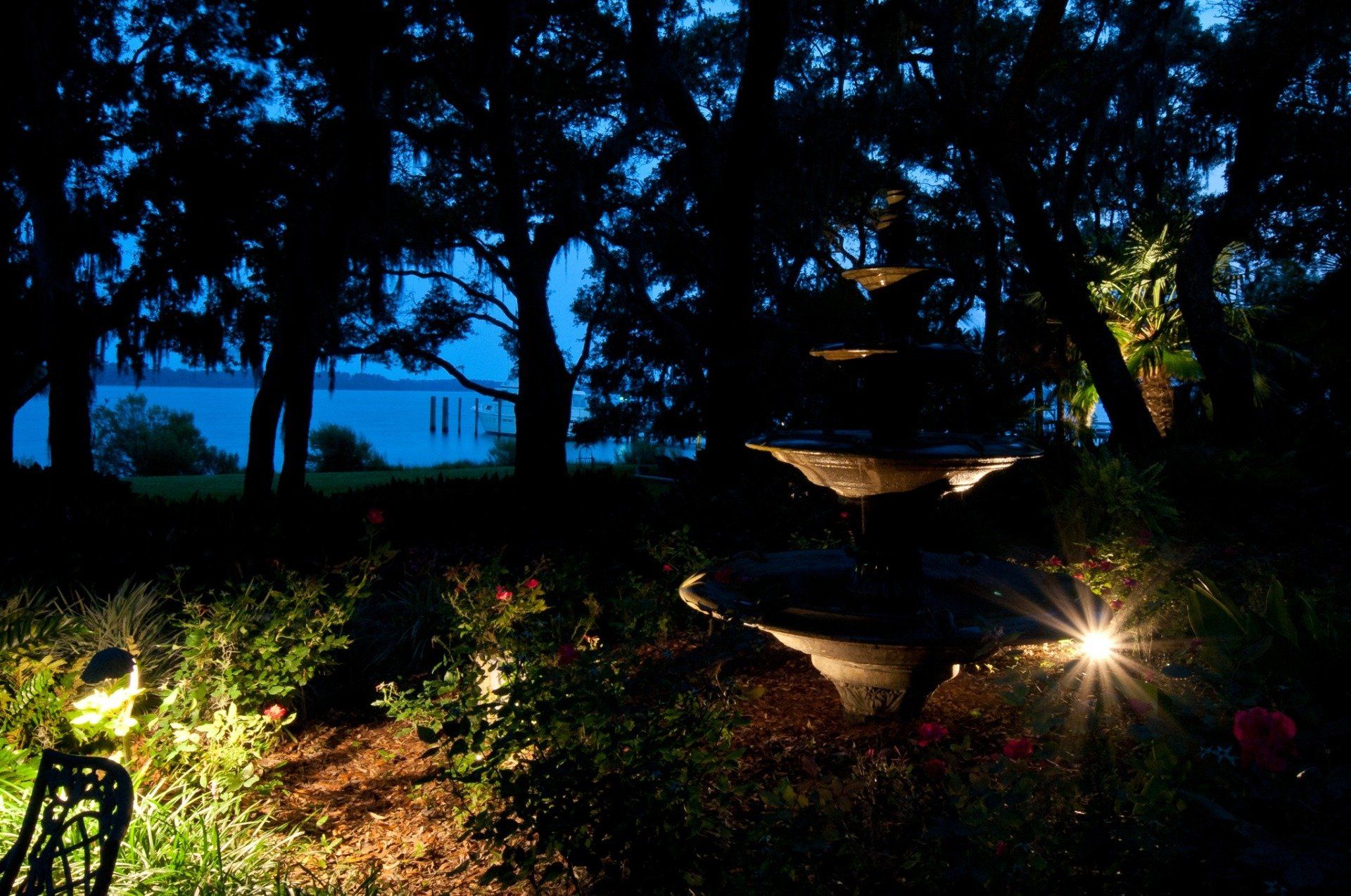 Fountain with lights - Panama City, FL - Noles Scapes