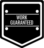 A black and white badge that says `` work guaranteed ''.
