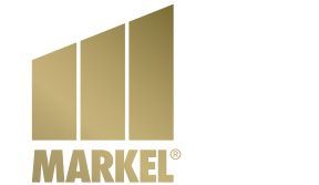 A gold logo for a company called markel