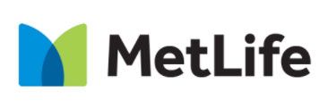 A metlife logo with a blue and green m on a white background.