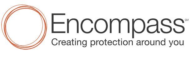 A logo for encompass creating protection around you.