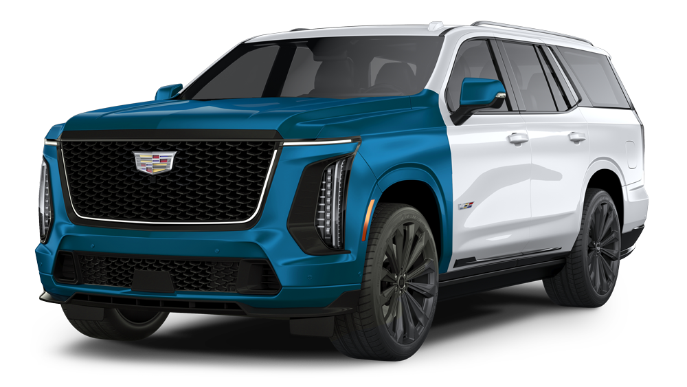 Blue and silver Cadillac Escalade SUV on a white background