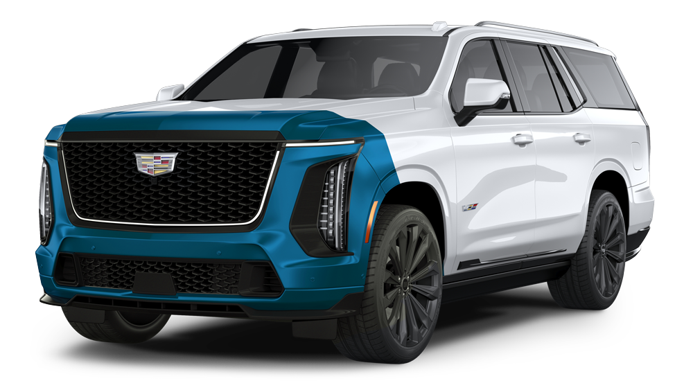 Blue and silver Cadillac Escalade SUV on a white background