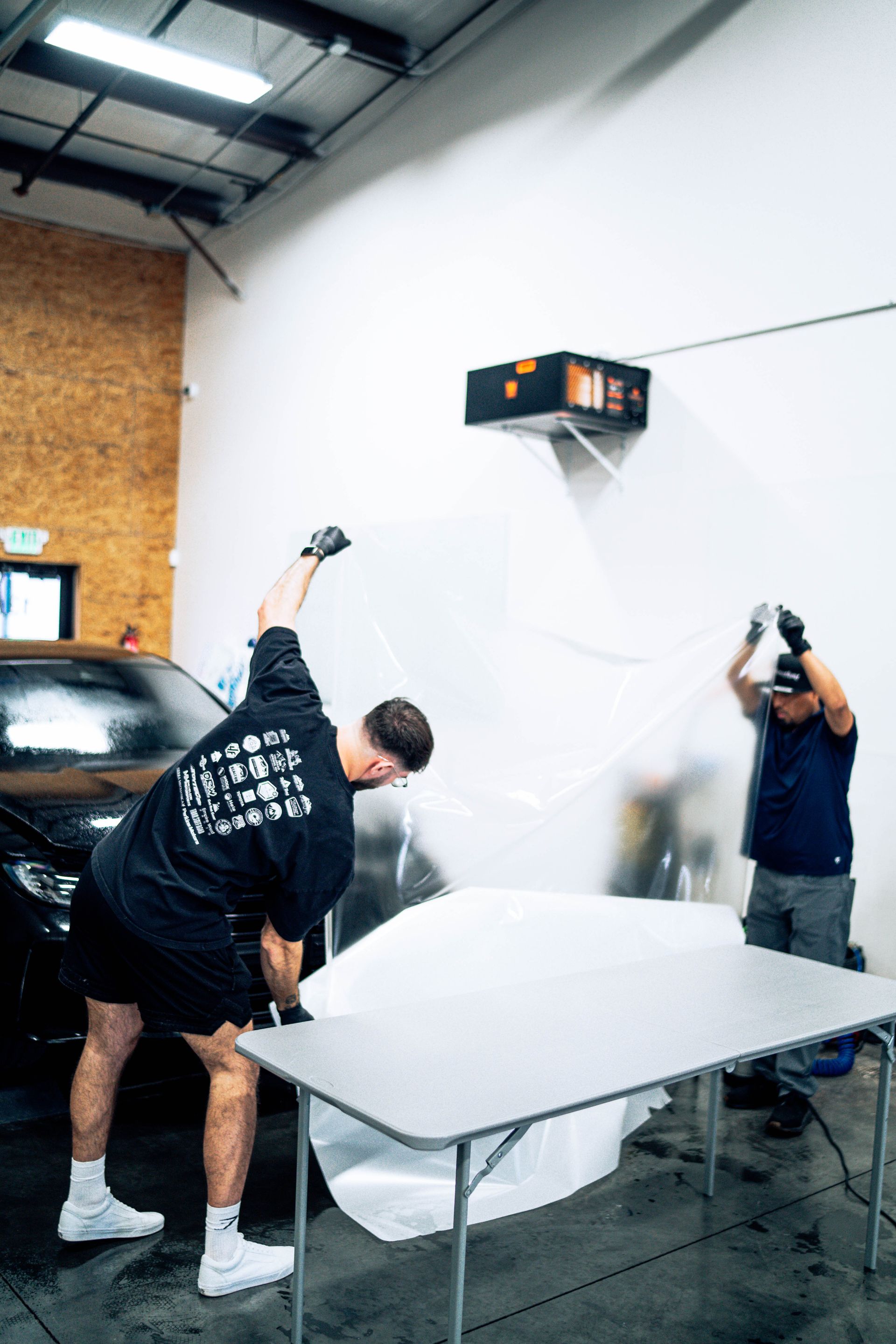 Film prepped on the cutting table at 719 Auto Customs