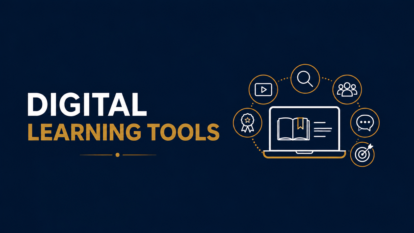 Online learning concept with laptop, graduation cap, and connected education icons on white background