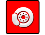 White snowflake icon on a red square button with a black border