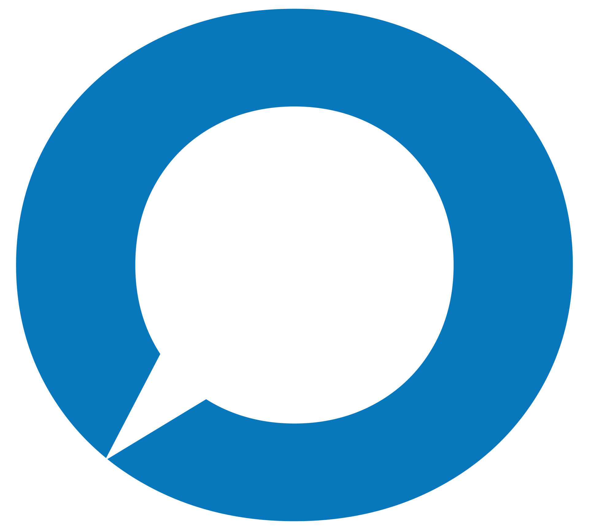 Blue circle framing a white speech bubble.